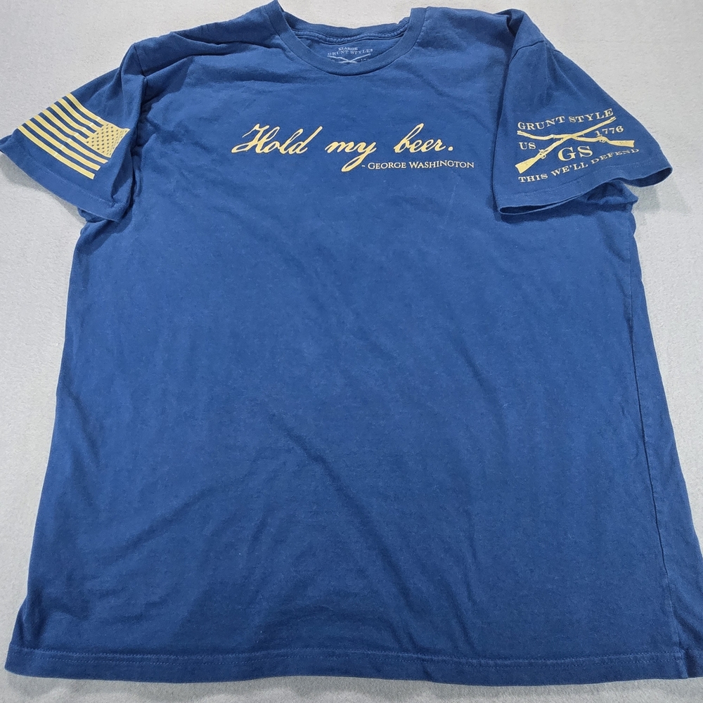 Grunt Style T-Shirt Mens XL Blue Hold My Beer George Washington Graphic Tee